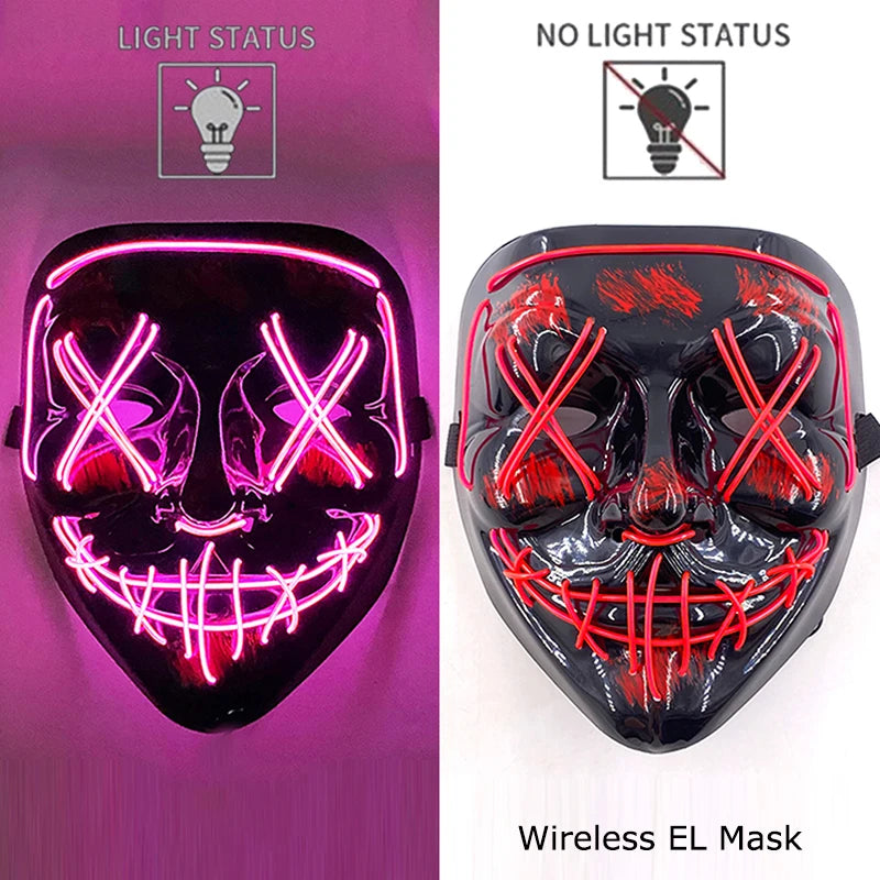 Glow-in-the-Dark Wireless LED Purge Mask for Halloween Cosplay