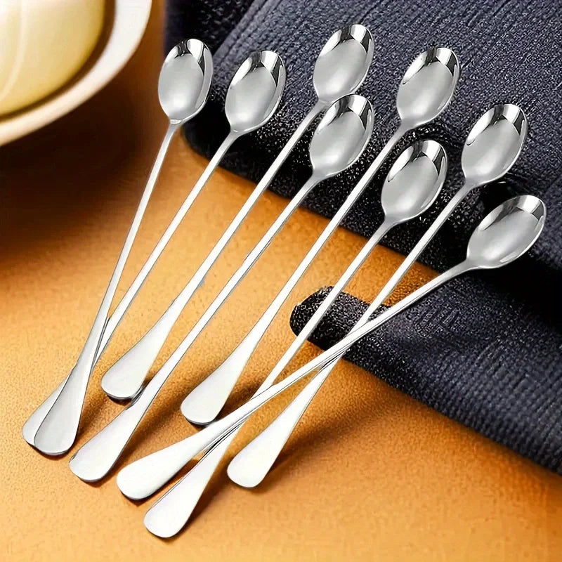6-Piece Stainless Steel Long-Handled Spoon Set for Ice Cream & Coffee