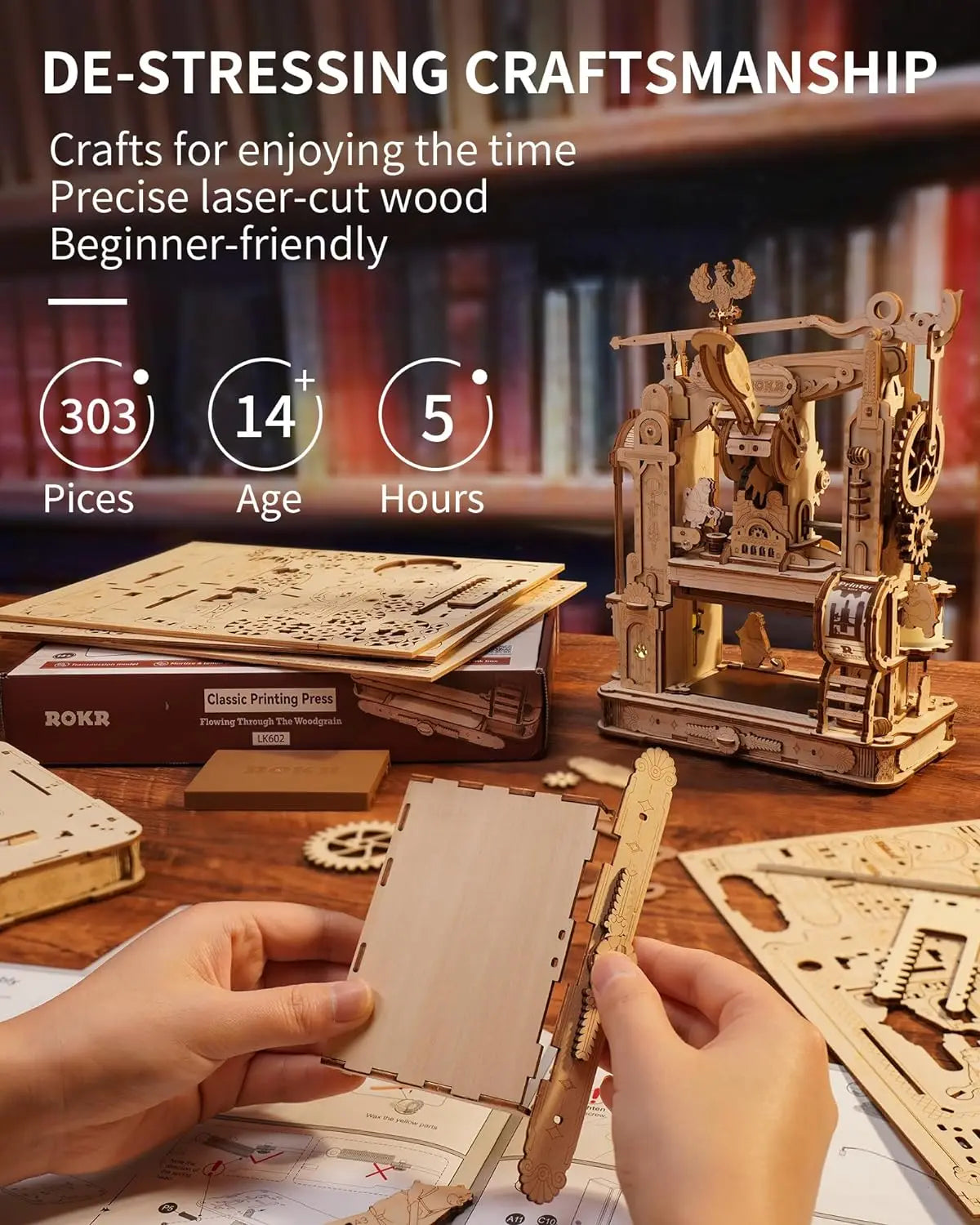 Robotime 3D Wooden Printing Press Puzzle Kit - Creative DIY Fun