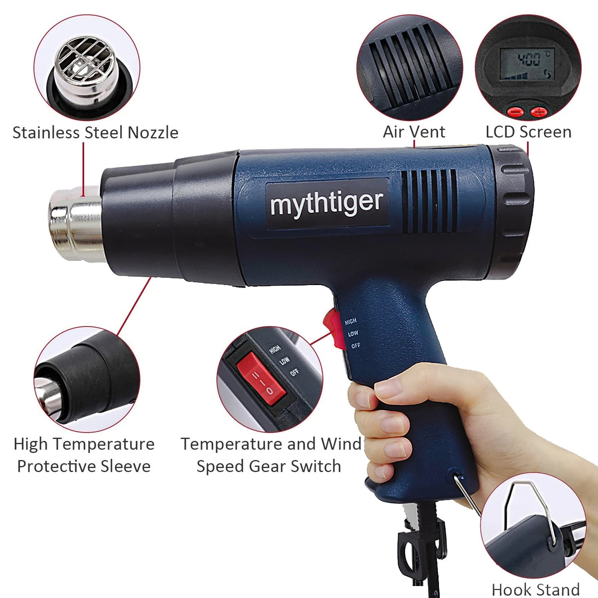 2000W Digital LCD Heat Gun - Industrial Hot Air Gun for DIY & Crafts