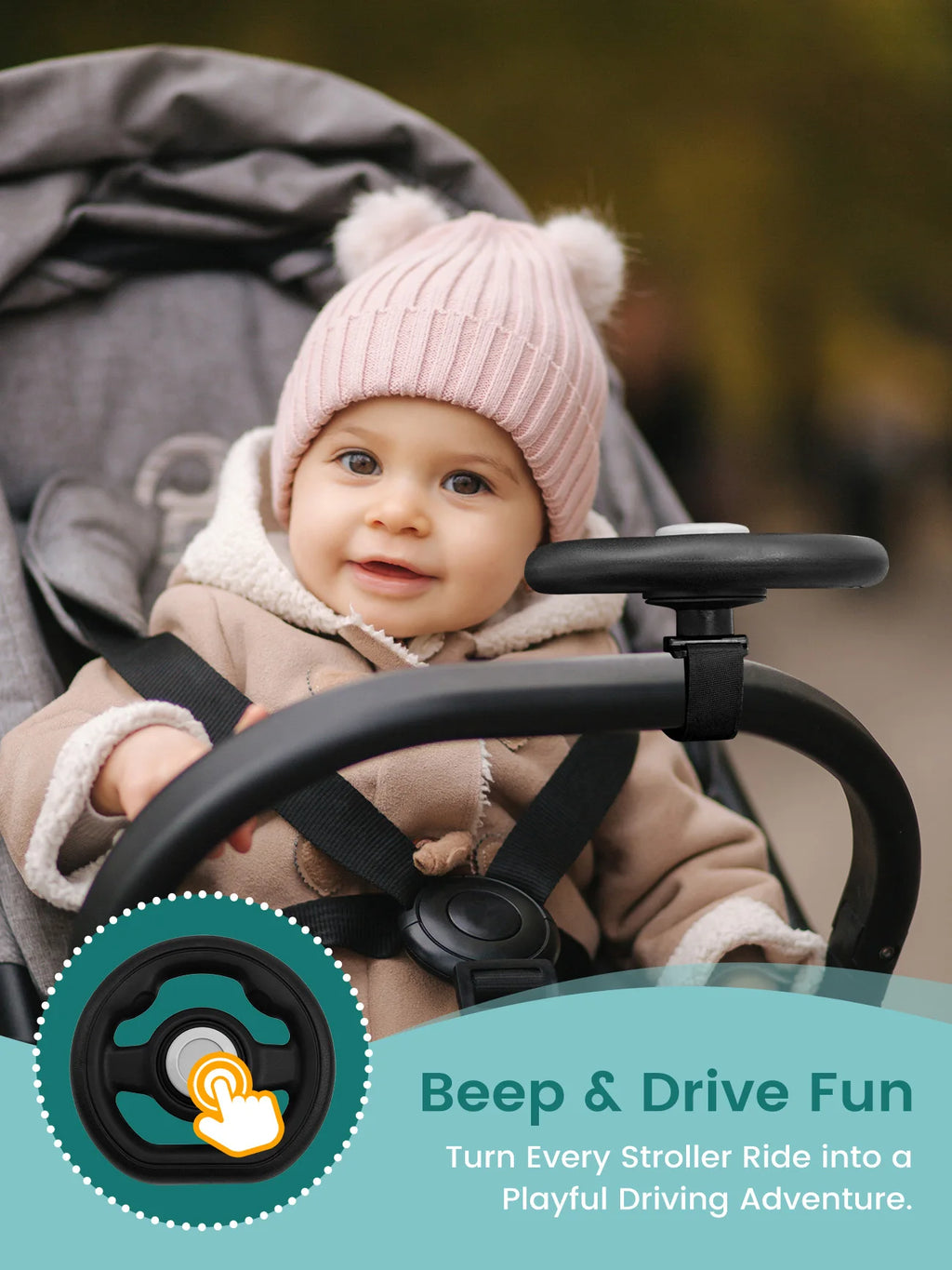 Fun Stroller Steering Wheel with Honking Sound & 360° Rotation