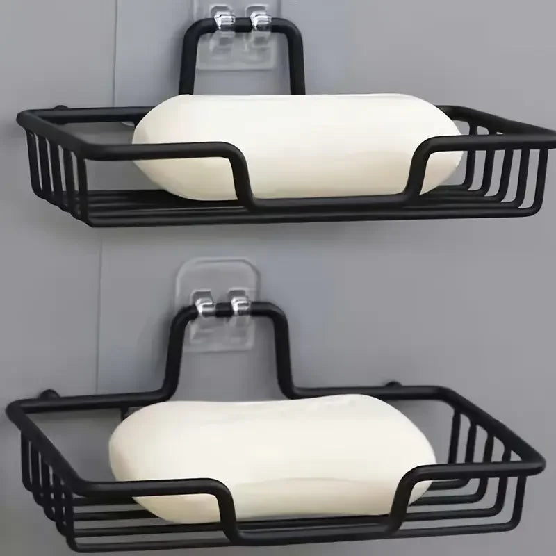 Stainless Steel Wall-Mounted Soap Dish – No Drill, Holds 2 Bars