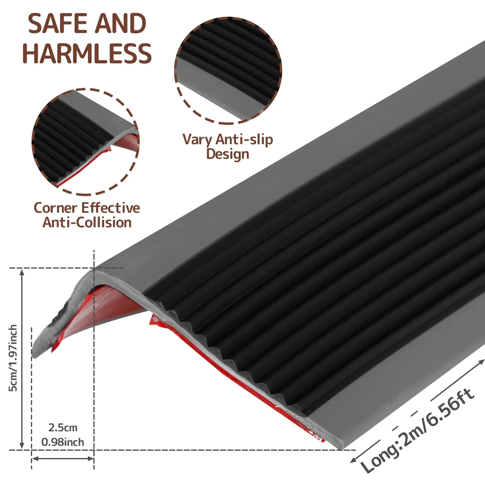Non-Slip Stair Edge Protector - Self-Adhesive PVC Trim, 2m L-Shape