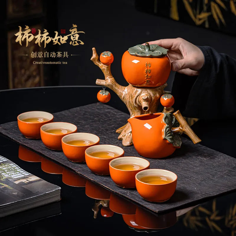 Persimmon Automatic Tea Set - 9-Piece Ceramic Gift for Tea Lovers