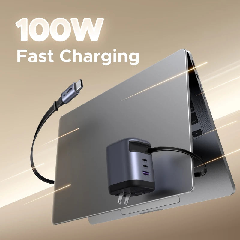 UGREEN 100W GaN Fast Charger with Retractable Cable - Ultra-Fast Charging