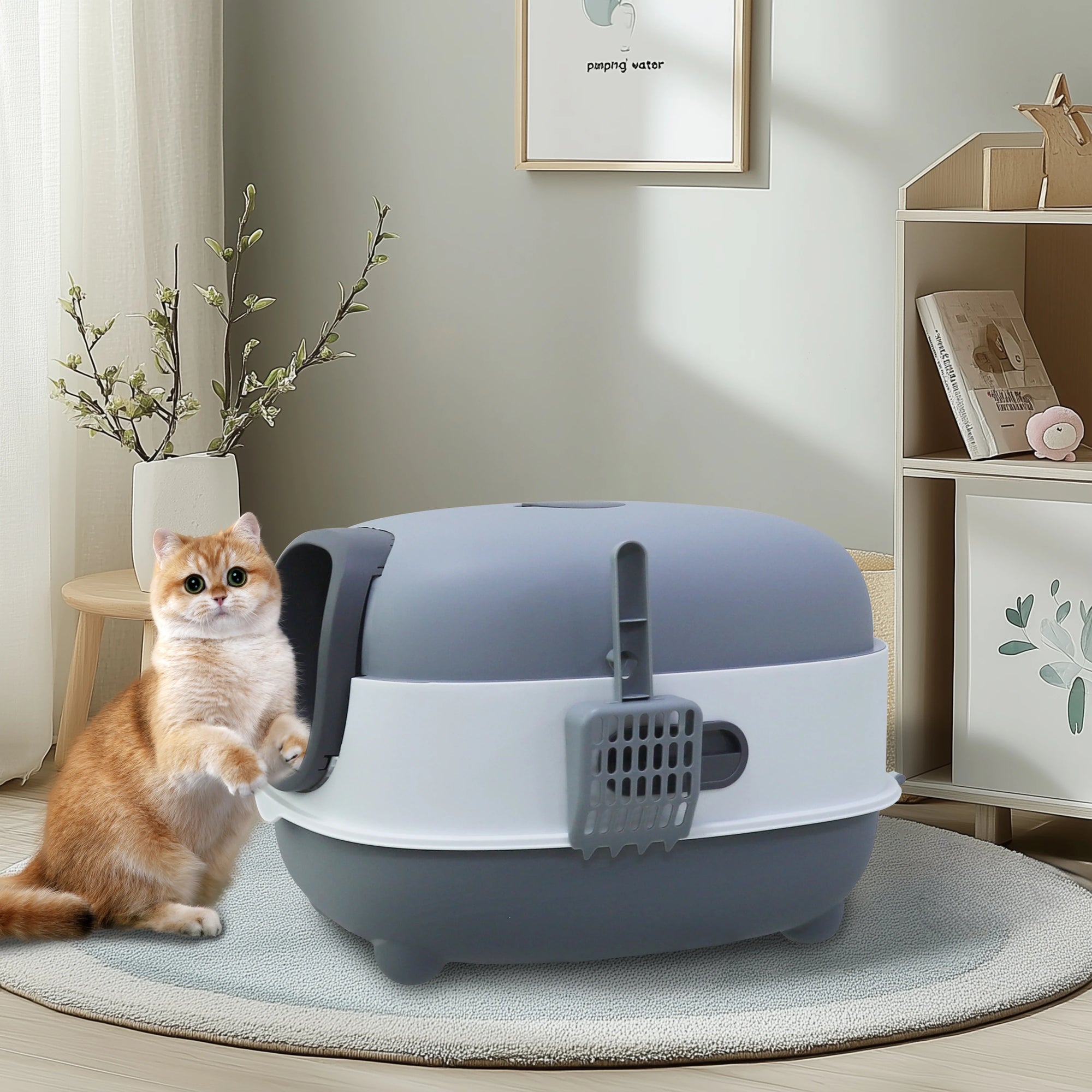 Hooded Cat Litter Box with Scoop - Easy Clean for Kittens & Small Cats