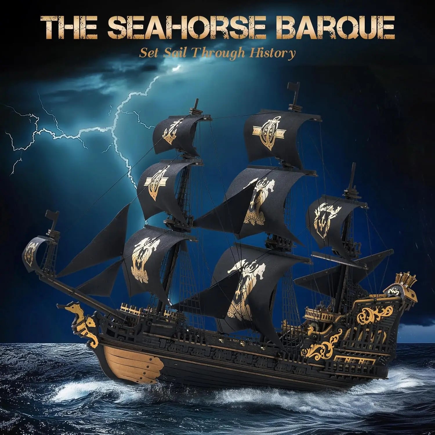 Robotime Seahorse Barque 3D Wooden Puzzle Model Kit for Home Decor