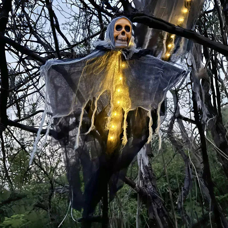 Spooky Halloween Glowing Skull Skeleton Hanging Decor - Garden & Party