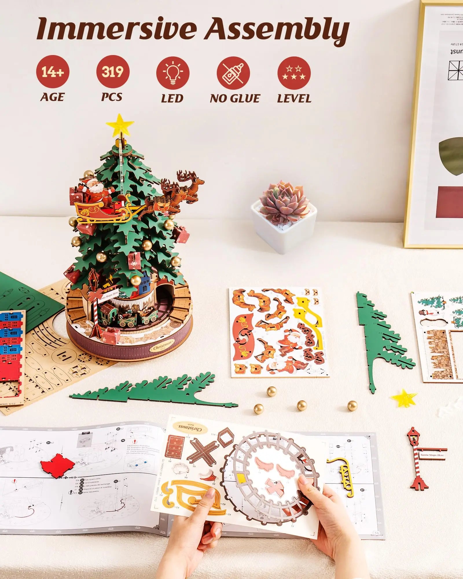 Robotime Christmas Melody Tree Music Box 3D Wooden Puzzle with Light