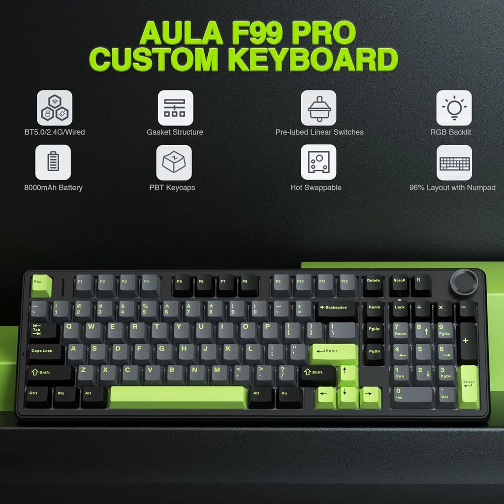 AULA F99 PRO Wireless Mechanical Gaming Keyboard - Tri-Mode, Compact