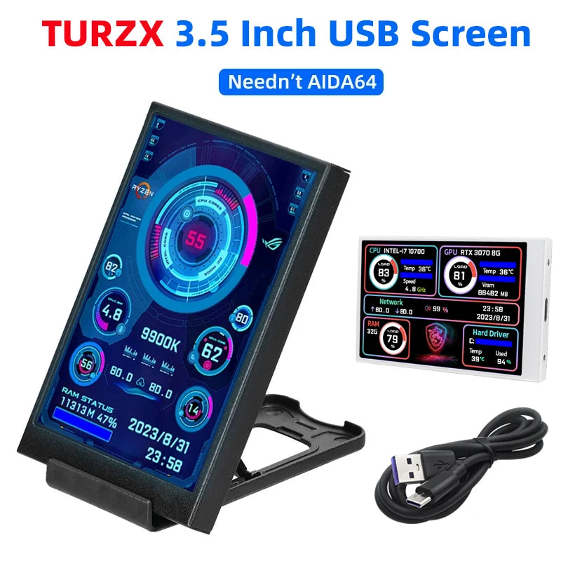 3.5 Inch USB Type-C IPS Secondary Monitor for PC & Custom Software