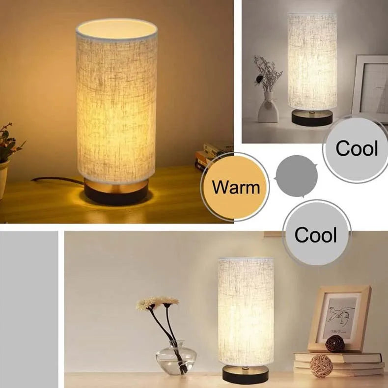 Modern LED Desk Lamp with Cylinder Fabric Shade & Iron Base