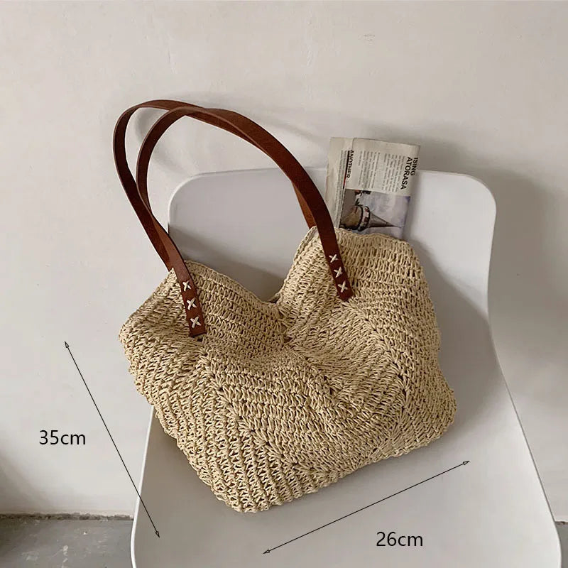 Handmade Straw Woven Shoulder Bag - Perfect for Beach & Travel
