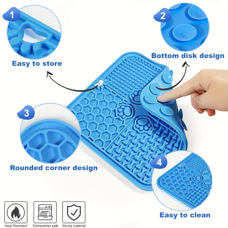 Anxiety Relief Dog Lick Mat with Suction Cups - Slow Feeder Silicone Bowl