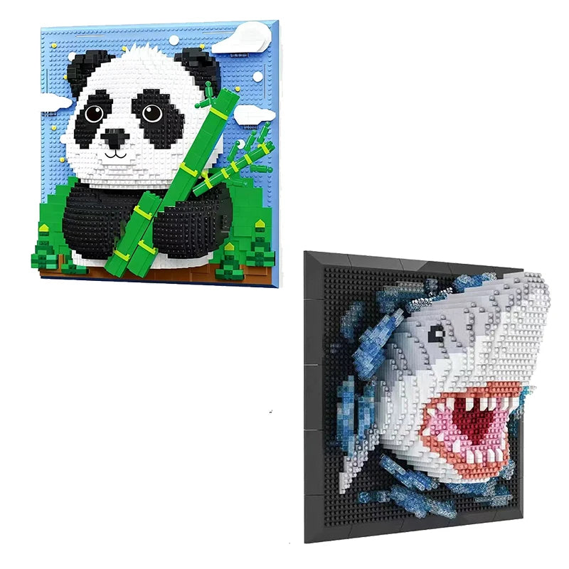 3D Animal DIY Building Block Art Set - Sharks, Eagles & Pandas