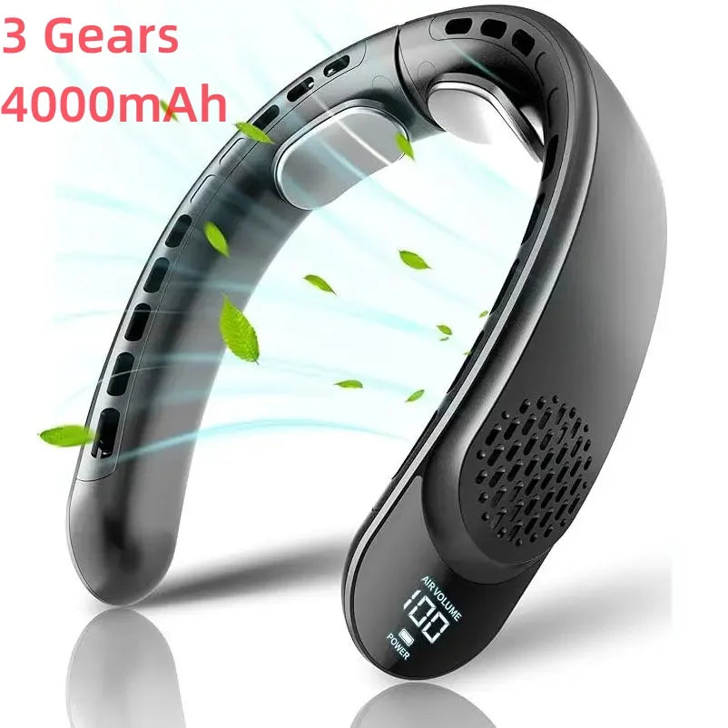 Rechargeable Neck Fan with 4000mAh Battery & LED Display - Stay Cool