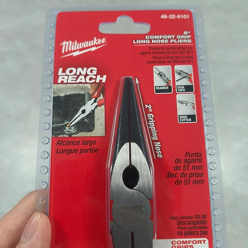 Milwaukee 8" Long Nose Pliers with Comfort Grips & 2" Gripping Nose