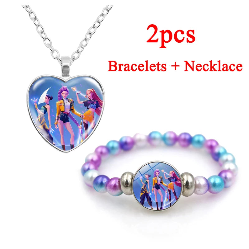 Trendy 2pc Demon Hunters Necklace & Bracelet Set - Stylish Anime Accessory