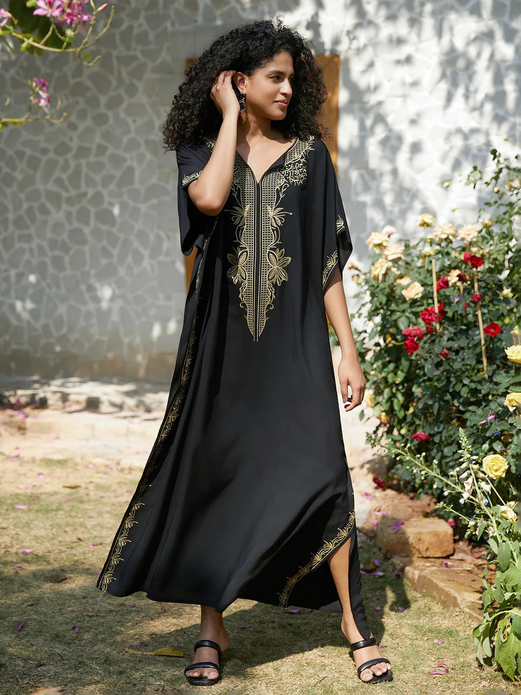 Stylish V Neck Swim Cover Up for Women - Embroidered Kaftan Dress