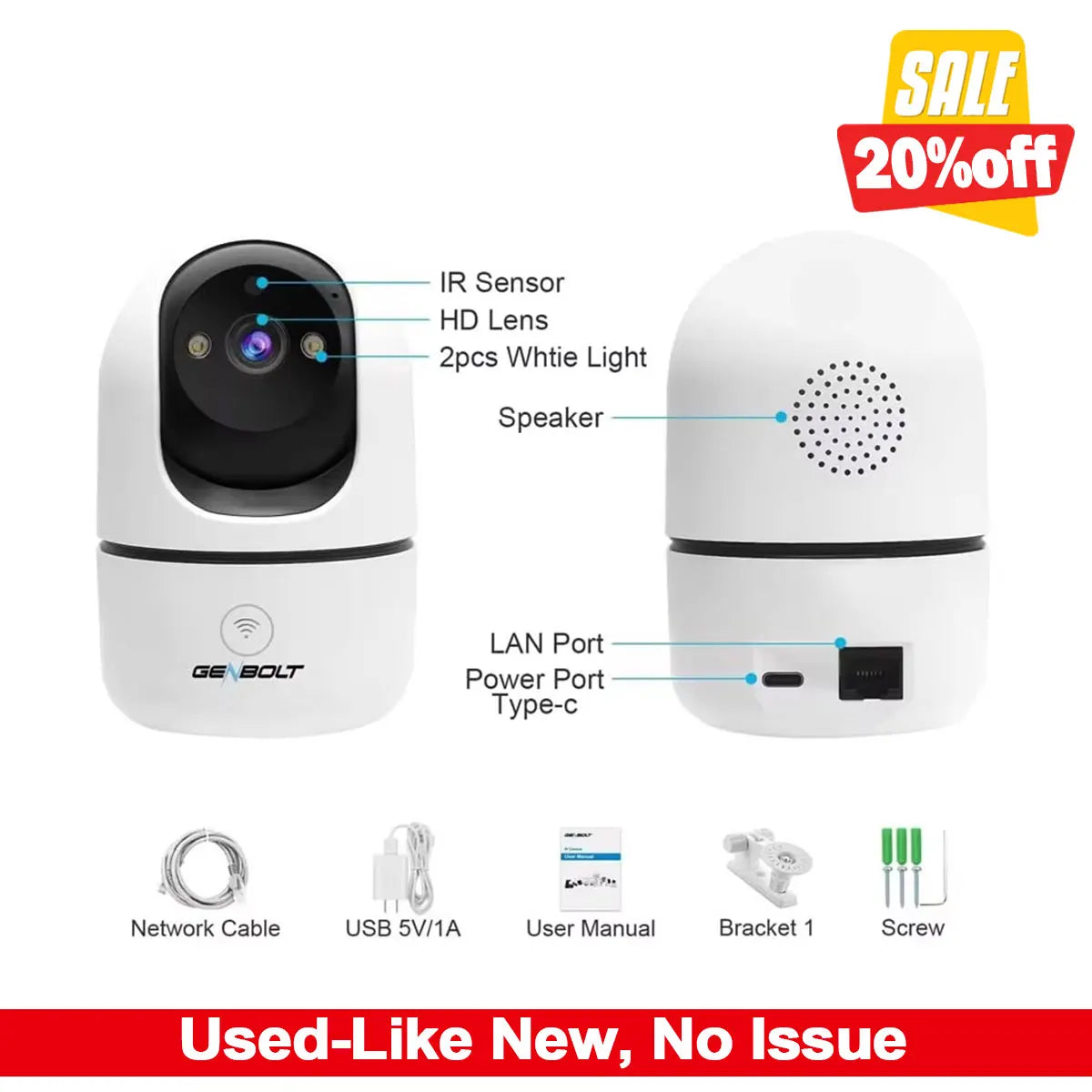GENBOLT 2K Pet Camera - Smart Indoor Surveillance with Night Vision