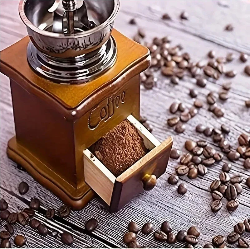 Vintage Hand Crank Coffee Grinder - Classic Wooden Mill for Fresh Coffee