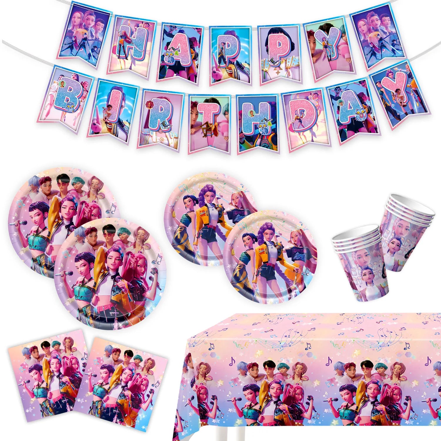 K-Pop Demon Hunters Birthday Party Supplies - Plates, Cups, Napkins & Decor