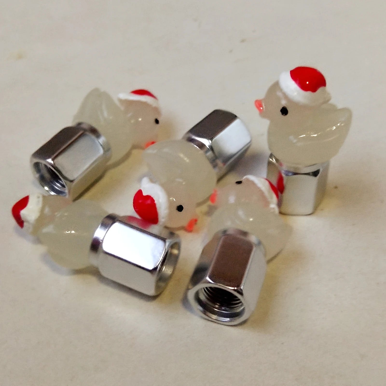 4 Pack Glow in The Dark Duck Tire Valve Caps for Cars & Bikes
