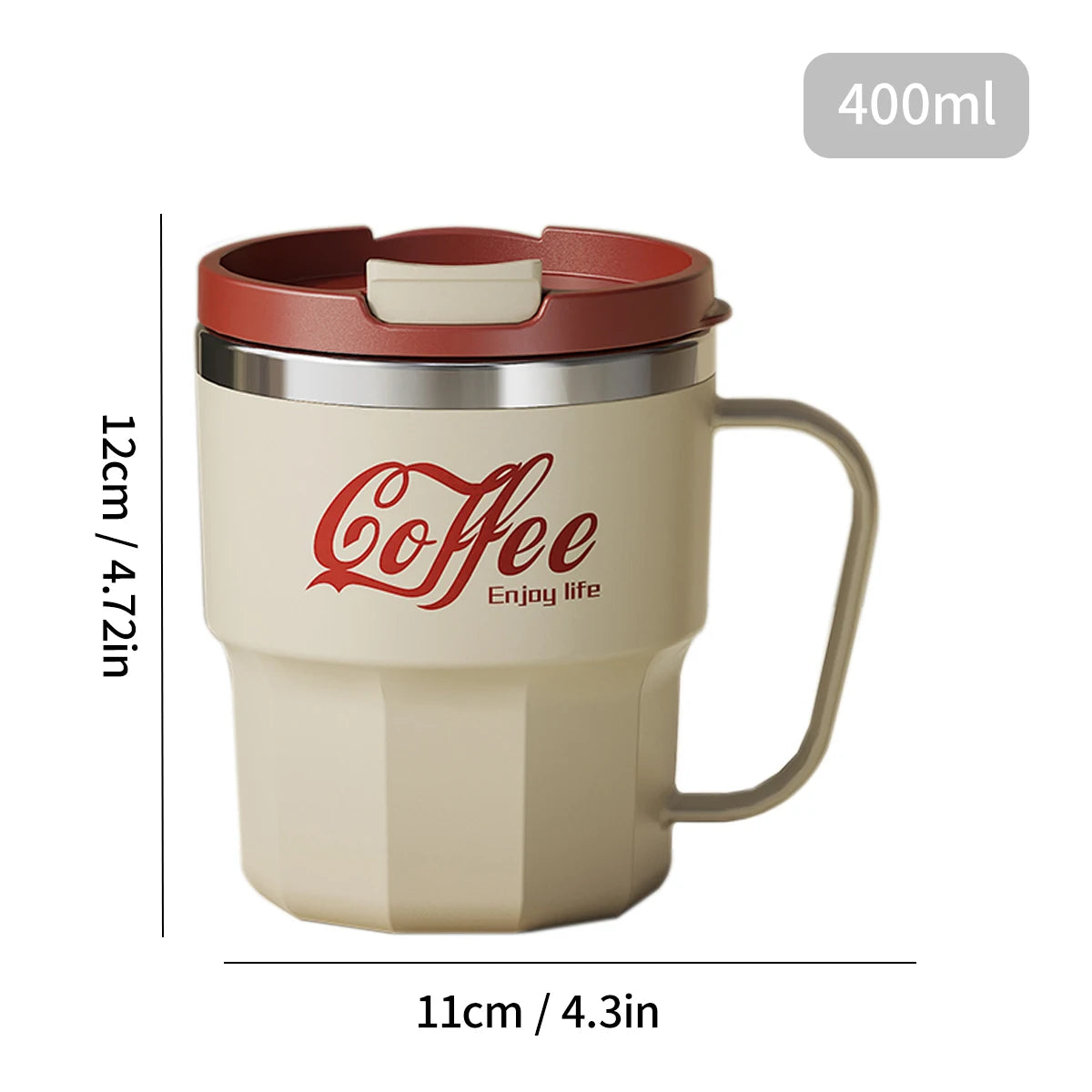 Double Wall Insulated Coffee Mug with Lid & Handle- 400ML/480ML