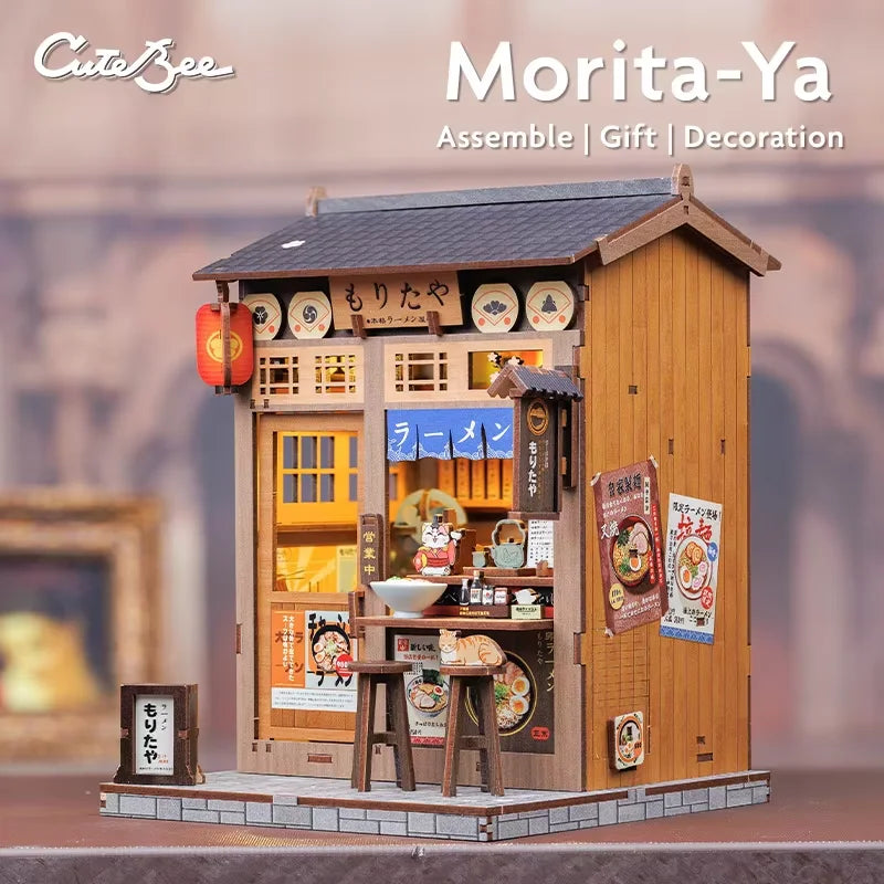 CUTEBEE DIY Book Nook Kit with LED Light - Enchanting Ramen Shop Design