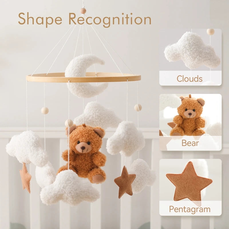Dreamy Wooden Crib Mobile with Soft Felt Cartoon Bear & Gentle Bells