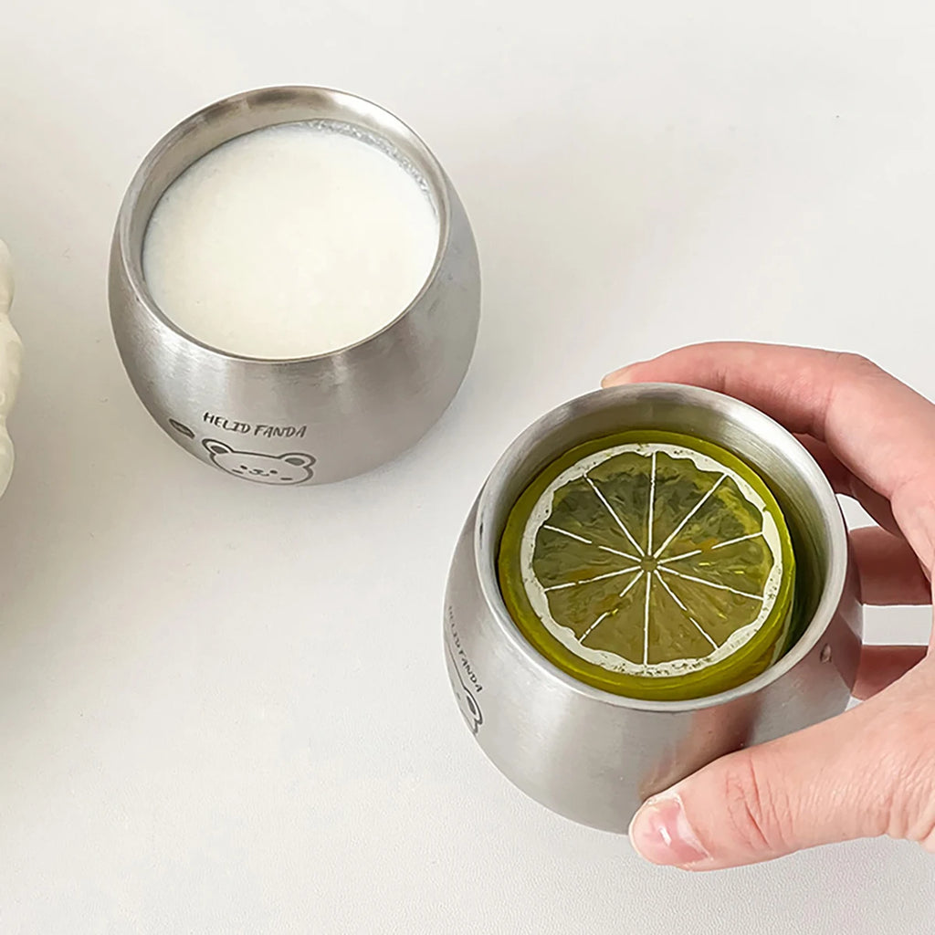 Double-Layer Cute Metal Coffee Cup for Kids - 120ml Stainless Steel