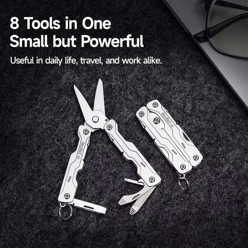 NexTool 8-in-1 Mini Scissors Multitool - Portable EDC Keychain