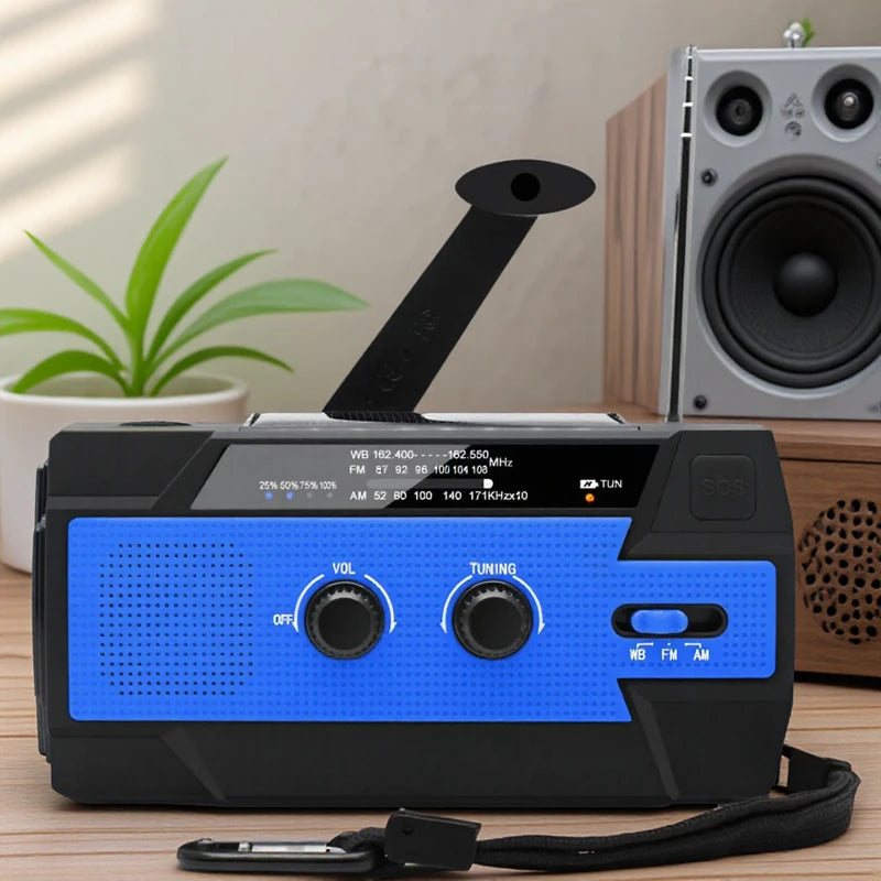 Versatile Solar Crank Radio with 4000mAh Battery & SOS Alarm