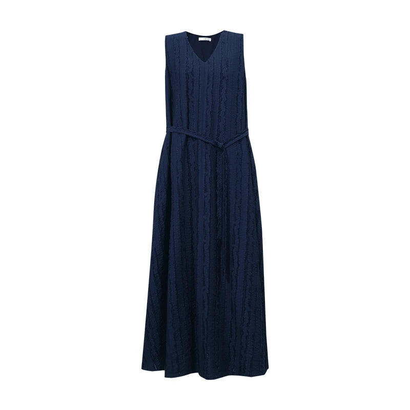 Amii Women's Elegant A-Line Midi Dress - Sleeveless V-Neck Style