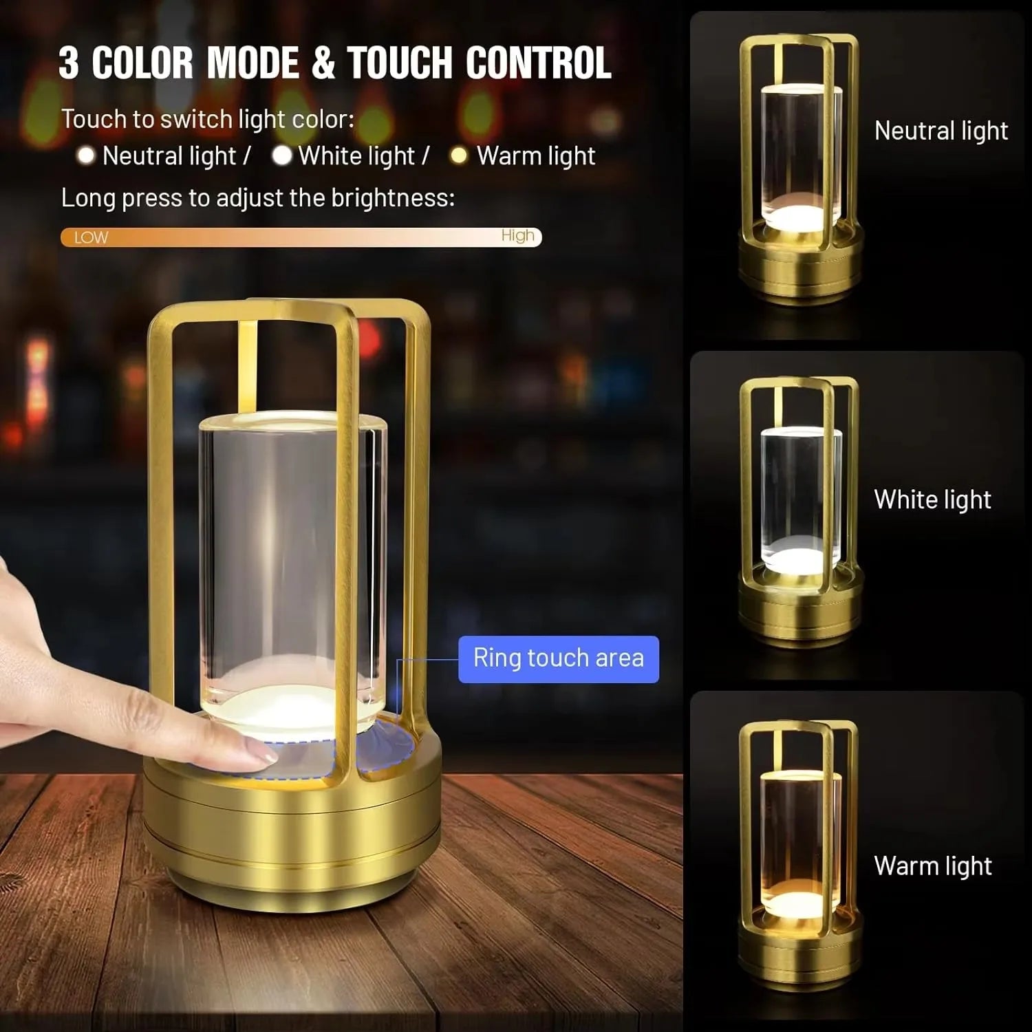 Portable Luxury LED Table Lamp - Cordless Crystal Mood Light