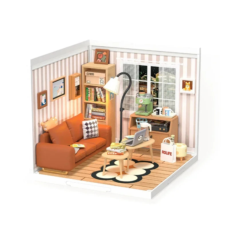 Robotime 3D Puzzle Miniature House Kit - DIY Cozy Living Lounge