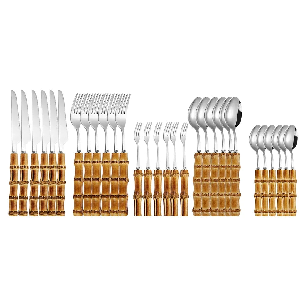 20-Piece Bamboo & Stainless Steel Tableware Set - Eco-Friendly Dining