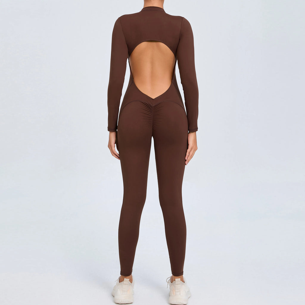 Stylish Women's Yoga Jumpsuit - Long Sleeve & Backless Design