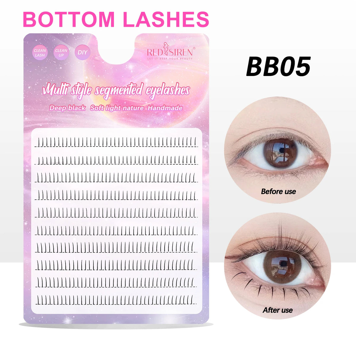 REDSIREN Cluster Lashes - 10 Rows of Natural Look Bottom Lashes