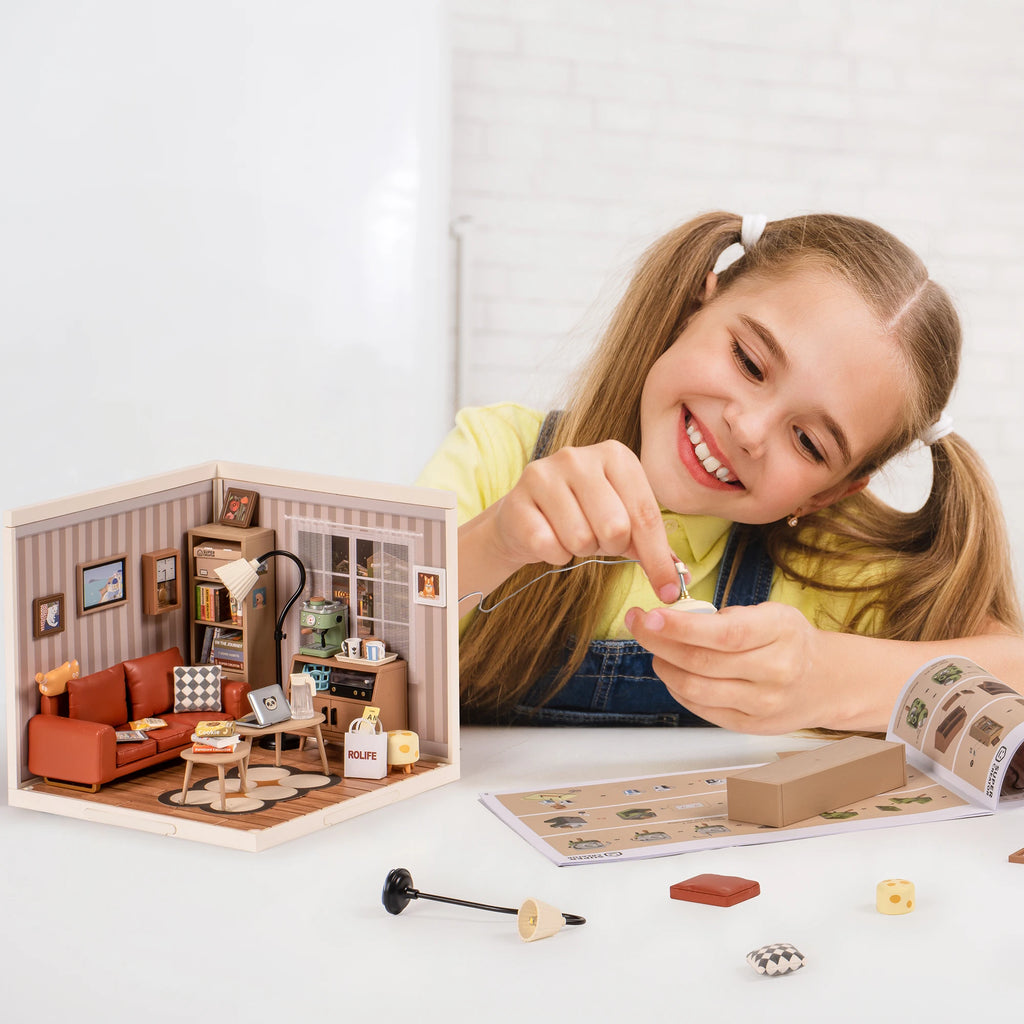 Robotime 3D Puzzle Miniature House Kit - DIY Cozy Living Lounge