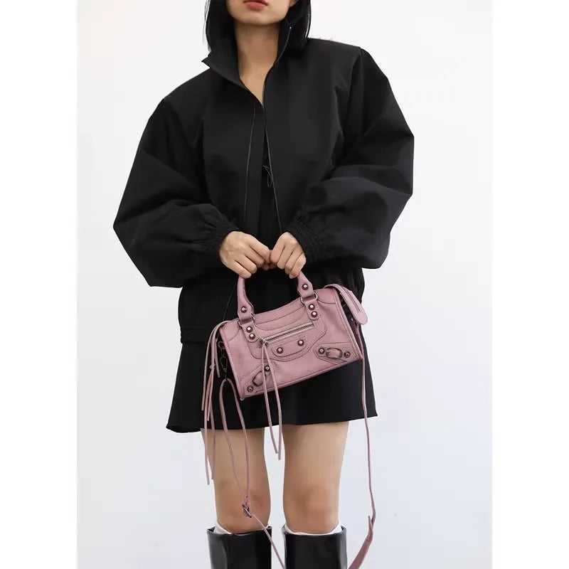 Y2K Dusty Pink Vintage Motorcycle Mini Square Bag for Women