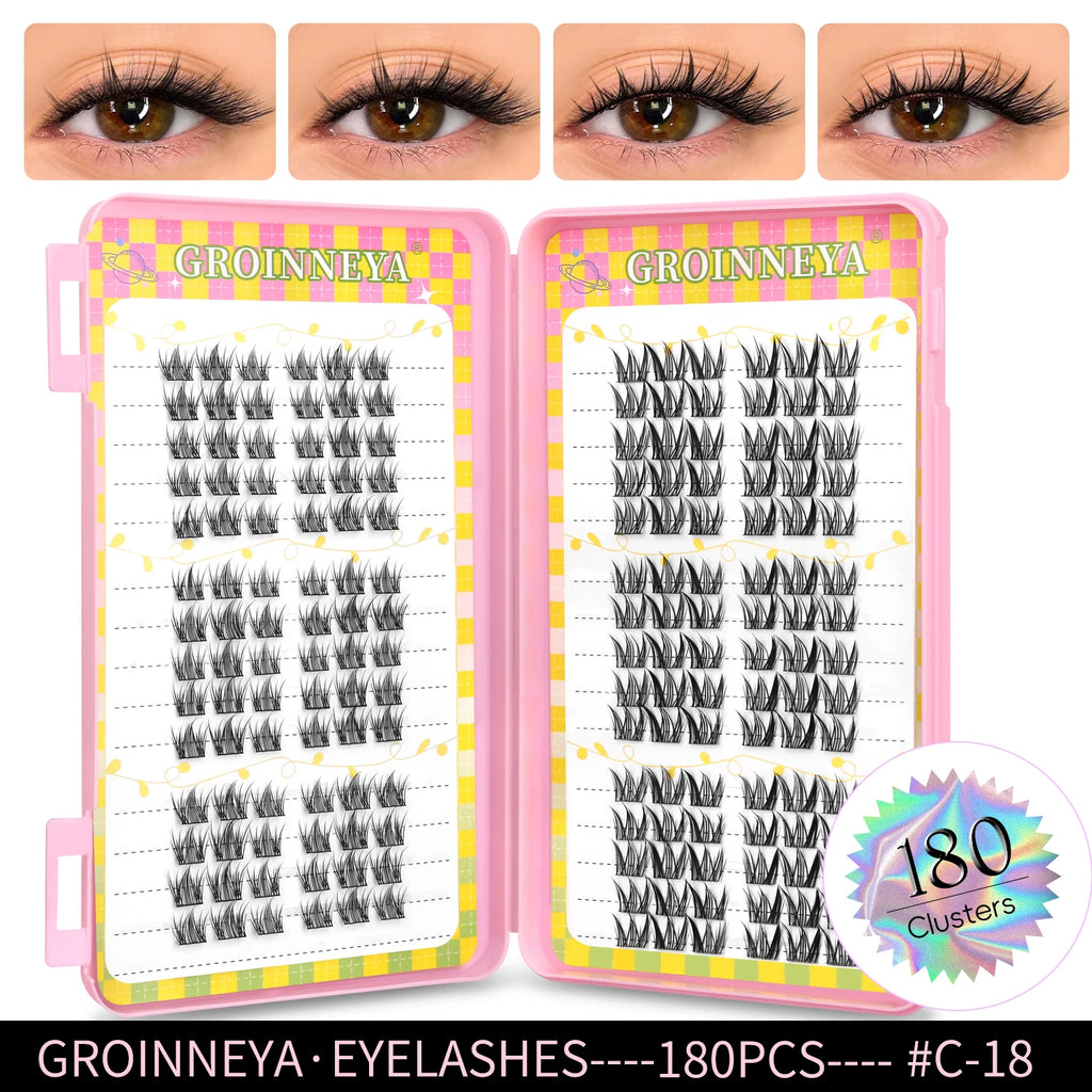 GROINNEYA Natural Cluster Lashes - 320 Pcs Volume Mixed Tray