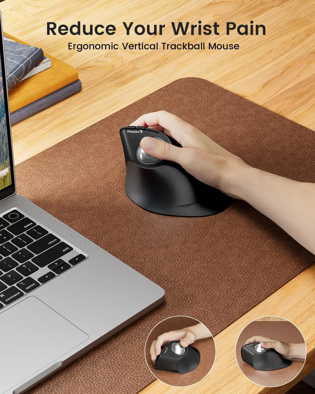 ProtoArc Ergonomic Vertical Trackball Mouse - Wireless & Rechargeable