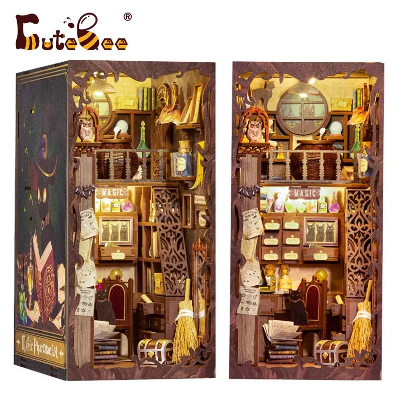 CUTEBEE DIY Miniature Book Nook Kit with Light - Perfect Christmas Decor