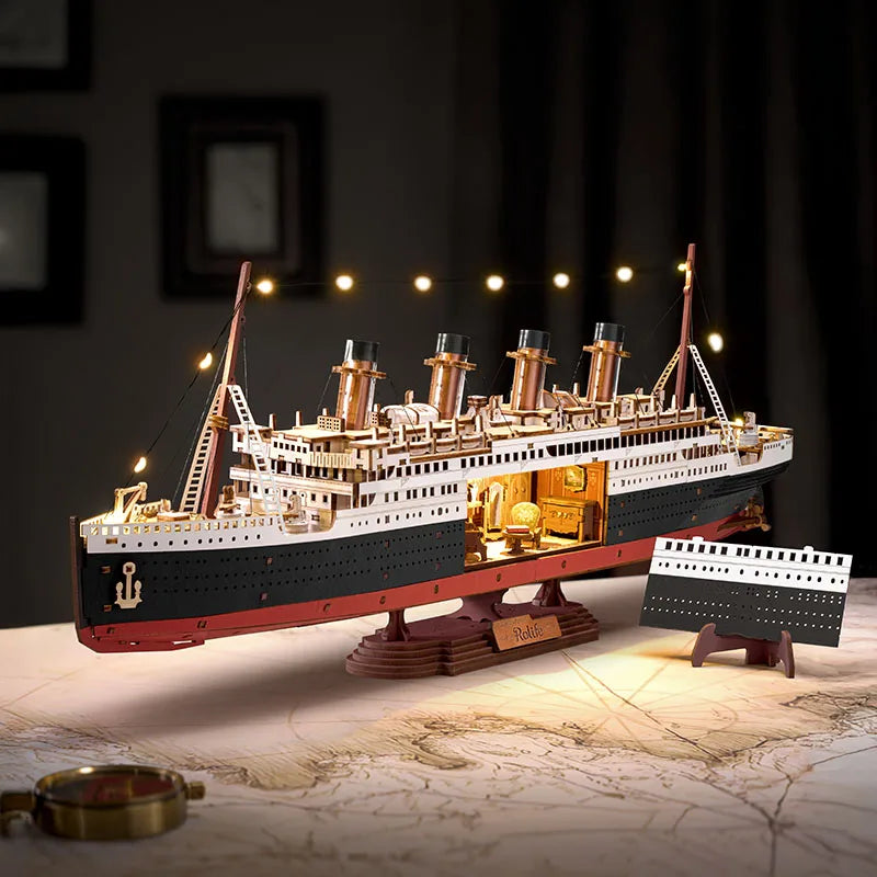 Luxury 3D Cruise Ship Puzzle Kit with LED Lights - Nautical Decor