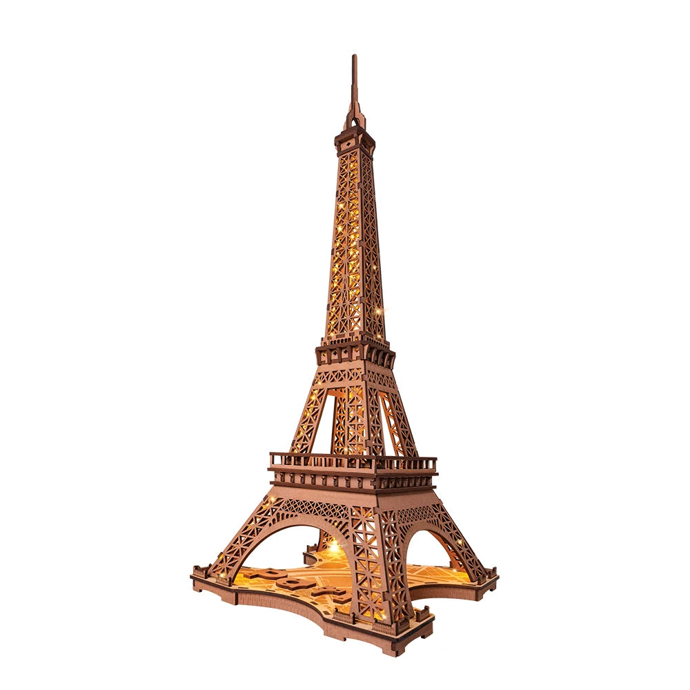 Robotime 3D Wooden Eiffel Tower Puzzle Kit with Light - DIY Craft