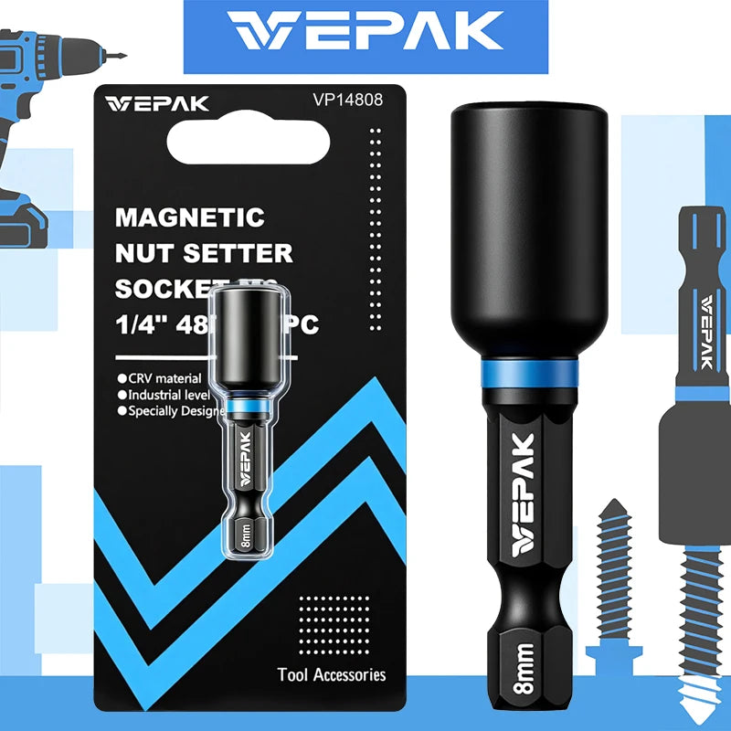 VEPAK Magnetic Hex Nut Drivers – 6/8/10mm High Torque Socket Set