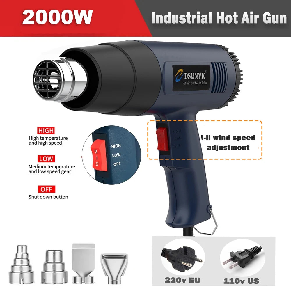 2000W Digital Hot Air Gun with Adjustable Temperature for Soldering & Shrink Wrapping