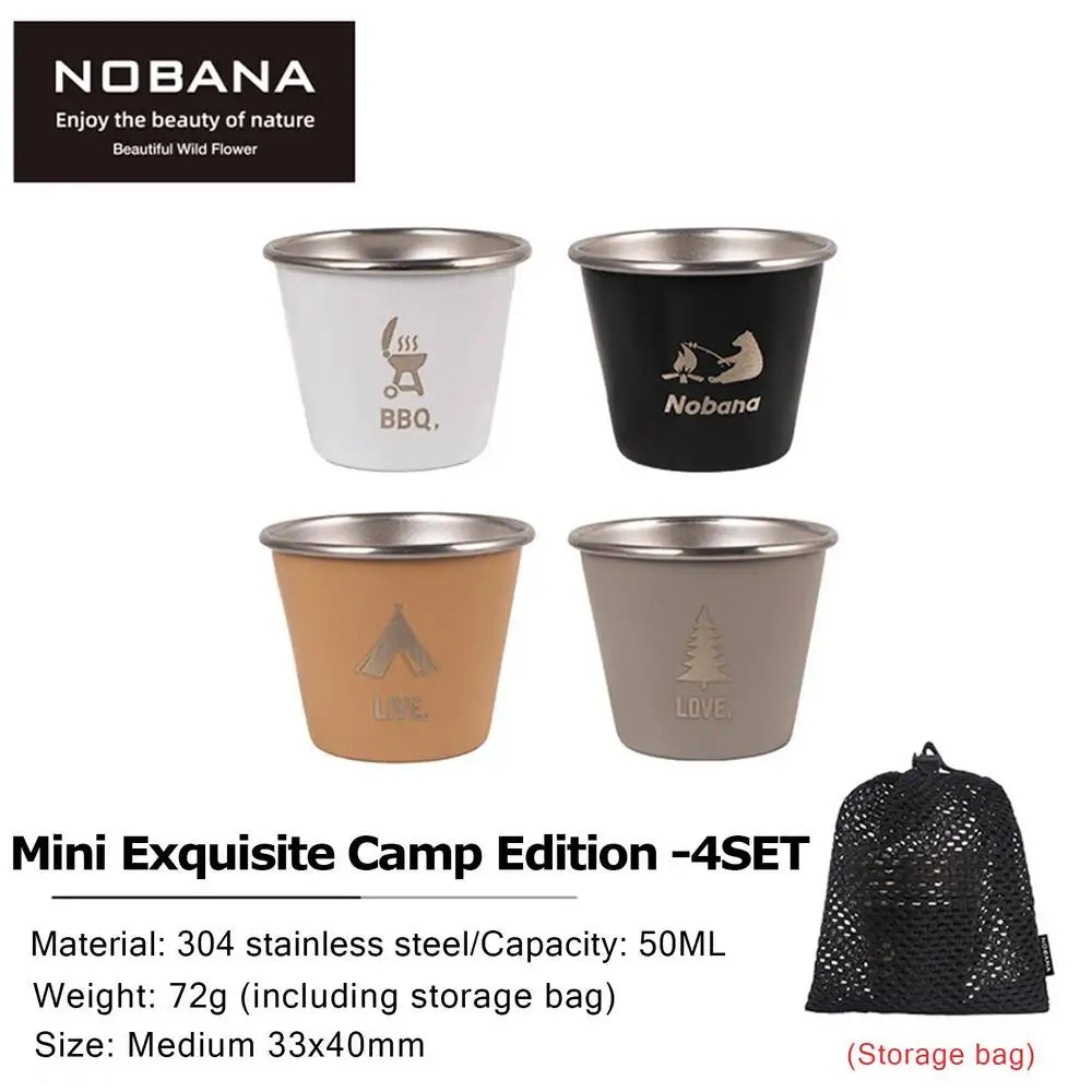 4PCS Portable Stainless Steel Outdoor Cups Set for Hiking & Camping