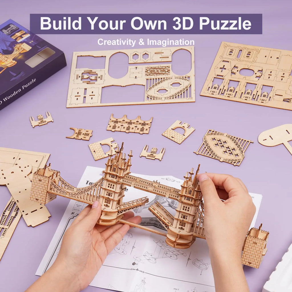 Robotime 3D DIY Tower Bridge & Big Ben Wooden Puzzle Kit